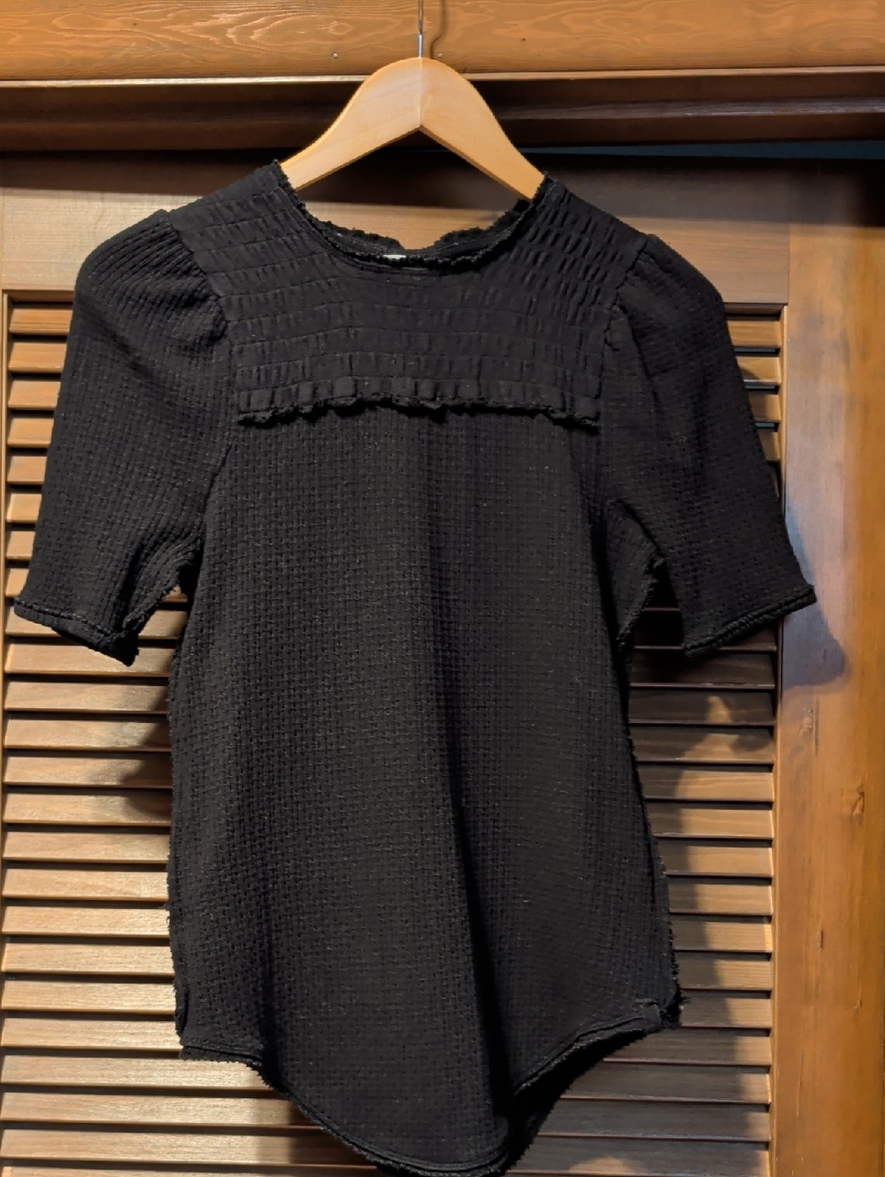 We The Free Black Short Sleeve Textured Top